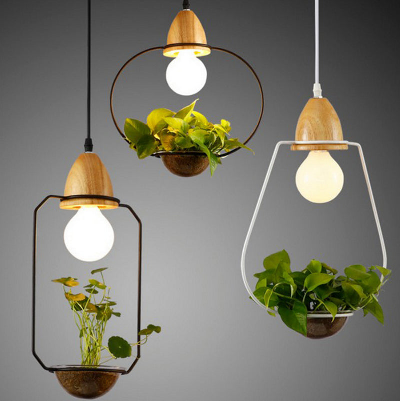 Suspension plante avec lampe cercle LED et vase • Luminaires Tendance