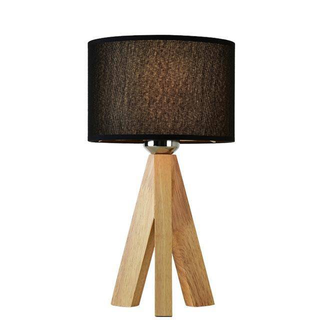 Lampe de chevet avec abat-jour en tissu et pied en bois (noir ou