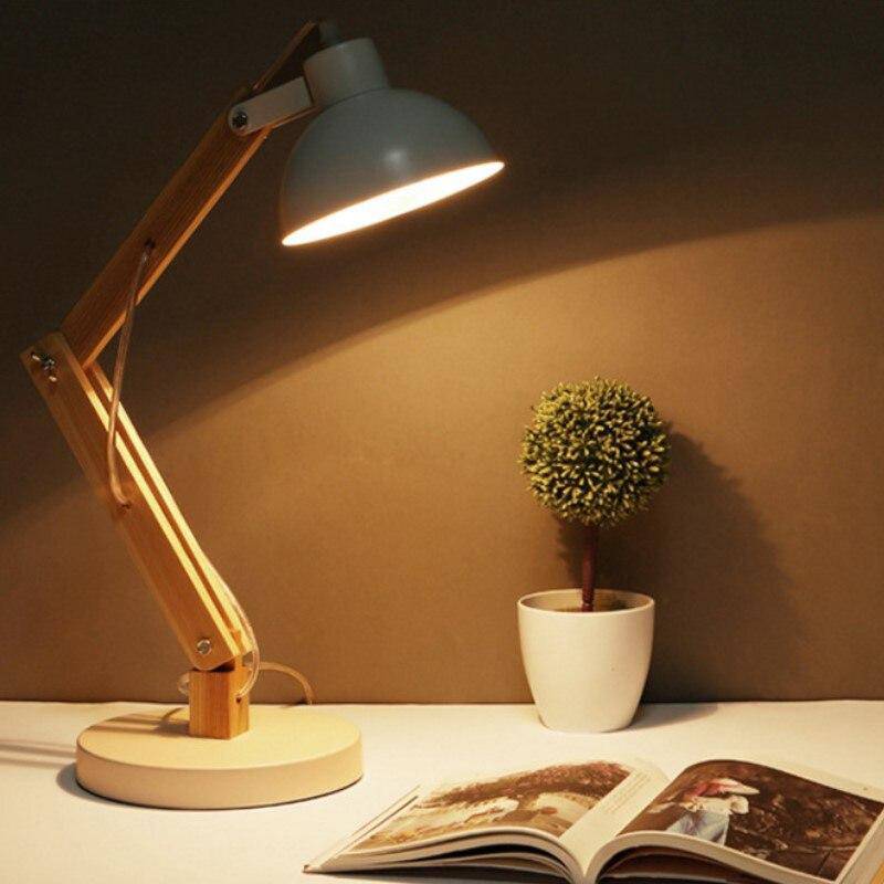 Lampe de bureau ajustable bois et métal