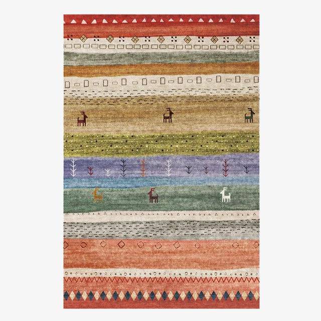 Moderna alfombra rectangular con rayas de colores vivos Empalme